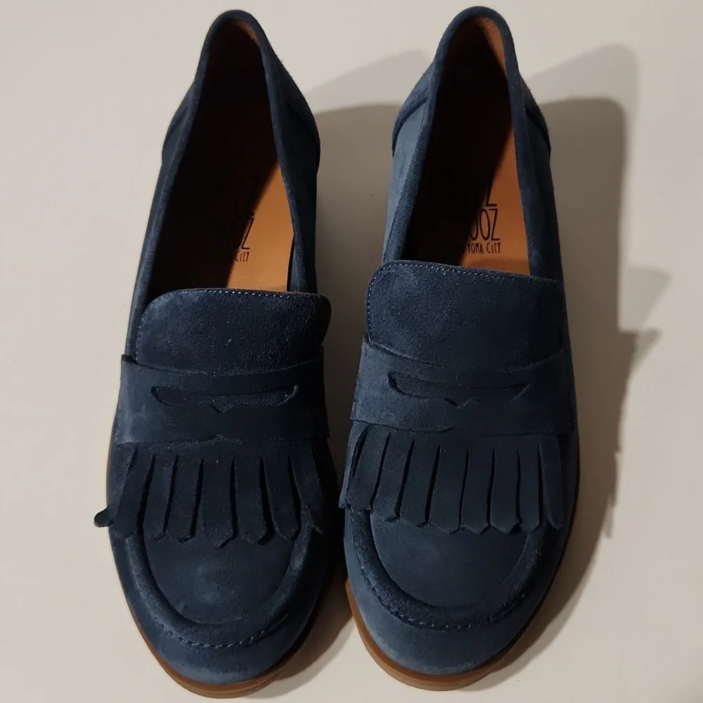 Miz Mooz Ilona Indigo Suede Fringe Penny Loafers Size 6